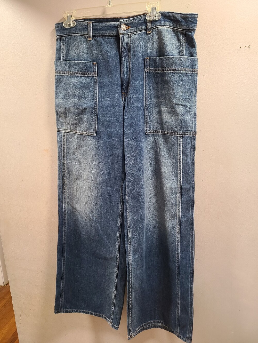 ME+EM Blue Wide Leg Jeans with Front Patch Pockets